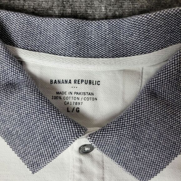 Banana Republic Men's Polo Shirt Size L Elephant Logo Short Sleeve Gray White - Picture 3 of 11